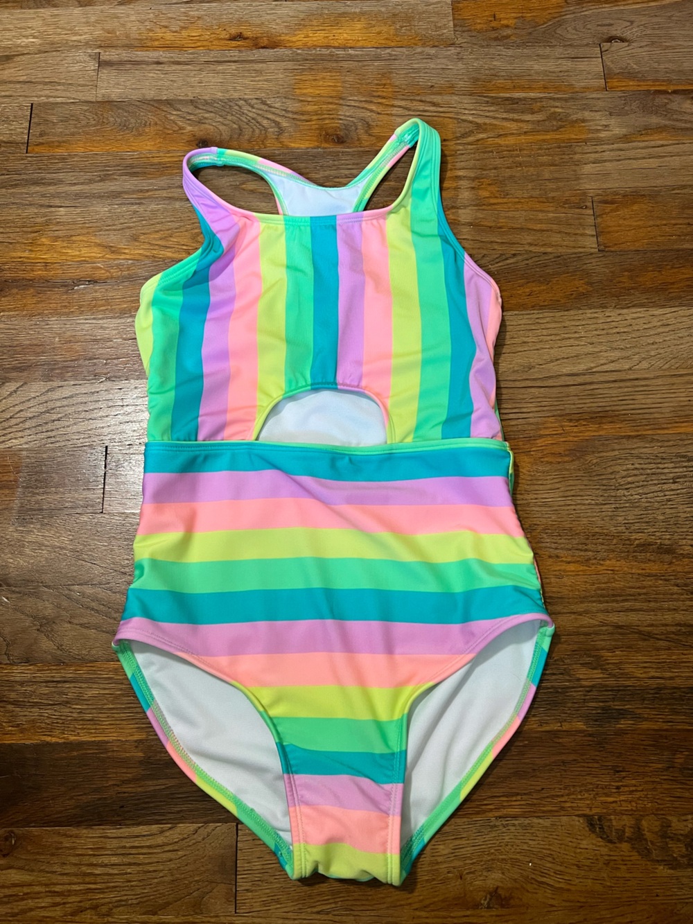 Girls' Sandy Island Rainbow Striped One Piece Swimsuit Cat & Jack XL 14